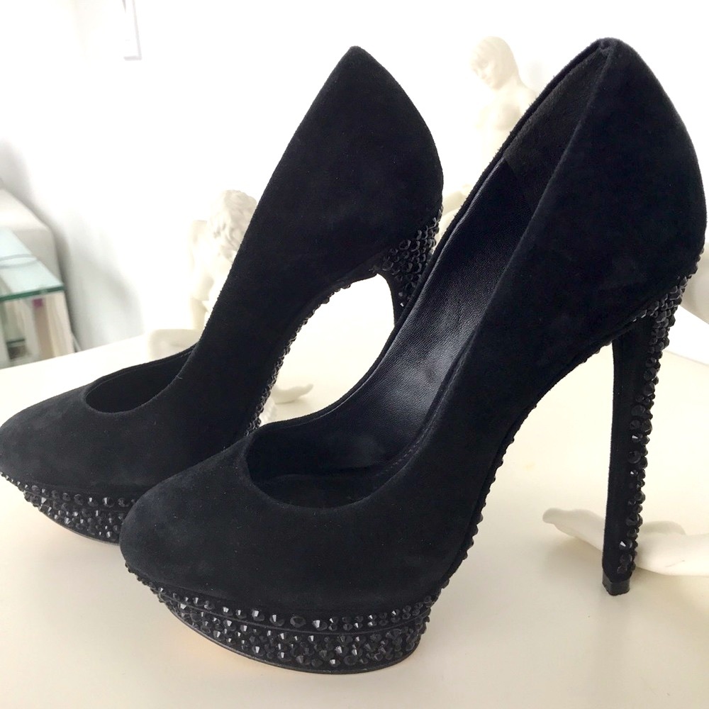 Brian Atwood black suede crystal pumps size 6 1/2 FINAL price